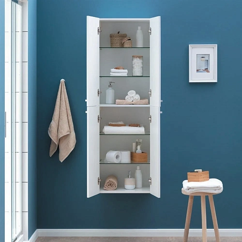 Шкаф-пенал DREJA, 50 см, подвесной/напольный, универсальный, 4 дверцы, 4 стеклянные полки, белый гля 77.0301W Шкаф-пенал DREJA, 50 см, подвесной/напольный, универсальный, 4 дверцы, 4 стеклянные полки, белый гля 77.0301W