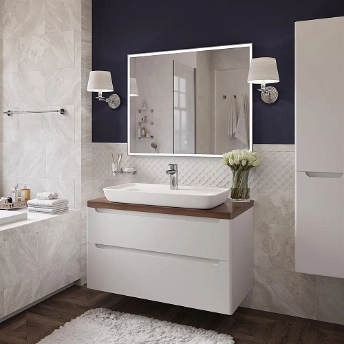 Комплект мебели STWORKI Берген 100 белая с темной столешницей, с раковиной Углич 0117 567265 Комплект мебели STWORKI Берген 100 белая с темной столешницей, с раковиной Углич 0117 567265