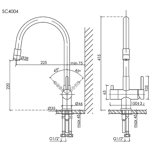 Смеситель для кухни Sancos Lucia SC4004MB под фильтр, черный матовый Смеситель для кухни Sancos Lucia SC4004MB под фильтр, черный матовый