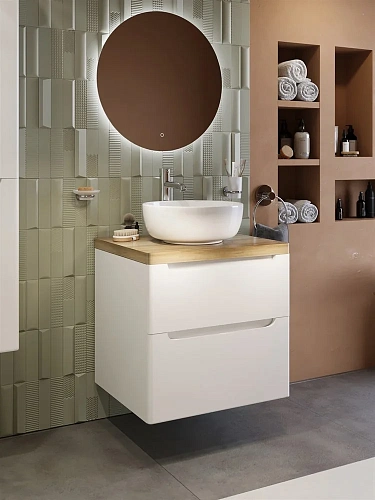 Комплект мебели STWORKI Берген 60 белая со светлой столешницей, раковина Moon 1 549384 Комплект мебели STWORKI Берген 60 белая со светлой столешницей, раковина Moon 1 549384