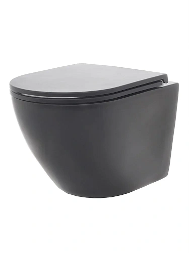 Унитаз подвесной AQUAme AQM2002MB с сиденьем SoftClose, технология смыва Rimless, скрытый крепеж чер Унитаз подвесной AQUAme AQM2002MB с сиденьем SoftClose, технология смыва Rimless, скрытый крепеж чер