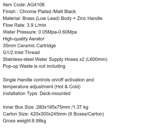 Смеситель для раковины ARROW AG4106 хром Смеситель для раковины ARROW AG4106 хром