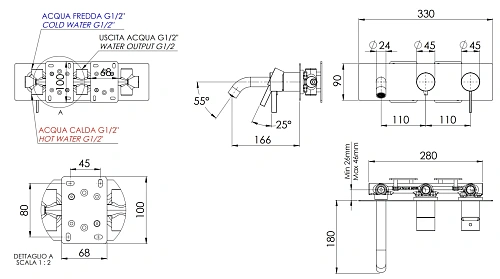 Смеситель для ванны Remer Metrica MC54D3XV, сталь Смеситель для ванны Remer Metrica MC54D3XV, сталь
