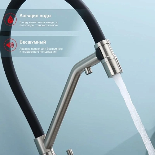 Смеситель для кухни Raglo R81.62.05 с гибким изливом с подключением к фильтру, сатин Смеситель для кухни Raglo R81.62.05 с гибким изливом с подключением к фильтру, сатин