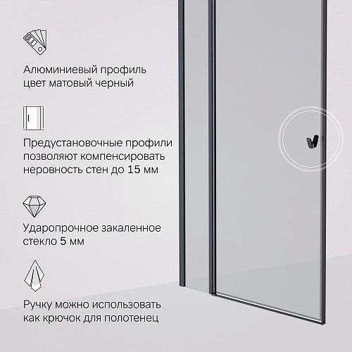 Душевая дверь AM.PM Sunny W87G-100-1P-BT распашная 100x190 профиль черный, стекло прозрачное Душевая дверь AM.PM Sunny W87G-100-1P-BT распашная 100x190 профиль черный, стекло прозрачное