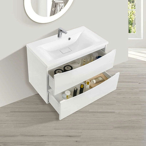 Тумба под раковину Vincea Mia 800 подвесная, 2 выкатных ящика soft close, G.White VMC-2MC800GW Тумба под раковину Vincea Mia 800 подвесная, 2 выкатных ящика soft close, G.White VMC-2MC800GW