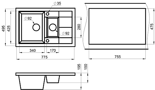 Кухонная мойка Granula 7802, ГРАФИТ (ЧЁРНО-СЕРЫЙ), кварц 775х495 Кухонная мойка Granula 7802, ГРАФИТ (ЧЁРНО-СЕРЫЙ), кварц 775х495