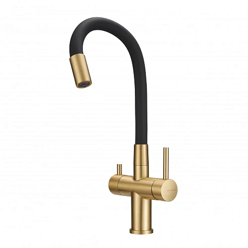 Смеситель для кухни Milacio Ultra 560 (MCU.560.GDB) под фильтр, брашированное золото черный шланг Смеситель для кухни Milacio Ultra 560 (MCU.560.GDB) под фильтр, брашированное золото черный шланг