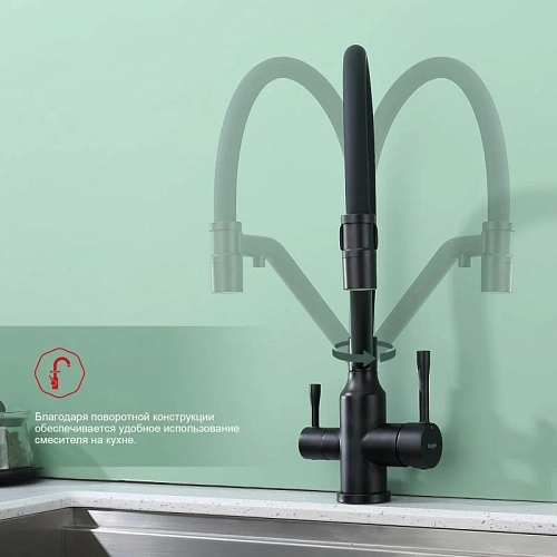 Смеситель для кухни Raglo R81.62.06 с гибким изливом с подключением к фильтру, черный Смеситель для кухни Raglo R81.62.06 с гибким изливом с подключением к фильтру, черный