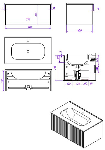 Тумба под раковину La Fenice TERRA Blu Grigio 80 NFNC-01-TER-BG-80-3-GG синяя матовая с белой столешницей Тумба под раковину La Fenice TERRA Blu Grigio 80 NFNC-01-TER-BG-80-3-GG синяя матовая с белой столешницей