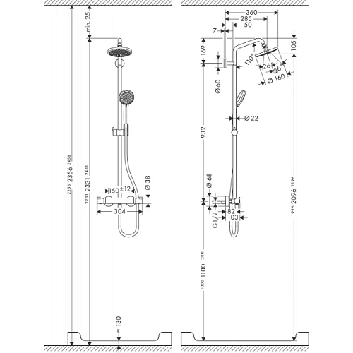 Душевая система hansgrohe Croma 160 Showerpipe с термостатом 27135000 Душевая система hansgrohe Croma 160 Showerpipe с термостатом 27135000