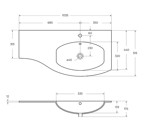 Раковина CEZARES 50154 белый матовый 1040x520 искусственный камень Раковина CEZARES 50154 белый матовый 1040x520 искусственный камень