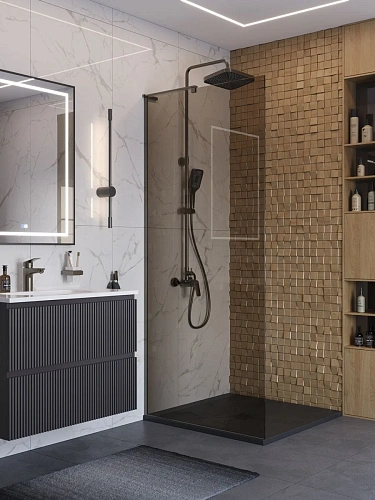 Душевая перегородка BelBagno UNO-L-1-TB-90-BR-GM 90 см, профиль оружейная сталь, стекло тонированная бронза Душевая перегородка BelBagno UNO-L-1-TB-90-BR-GM 90 см, профиль оружейная сталь, стекло тонированная бронза