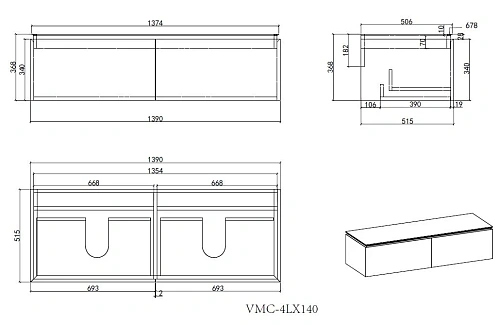 Тумба под раковину Vincea Luxe 1400 VMC-4LX140WN подвесная, натуральный орех Тумба под раковину Vincea Luxe 1400 VMC-4LX140WN подвесная, натуральный орех