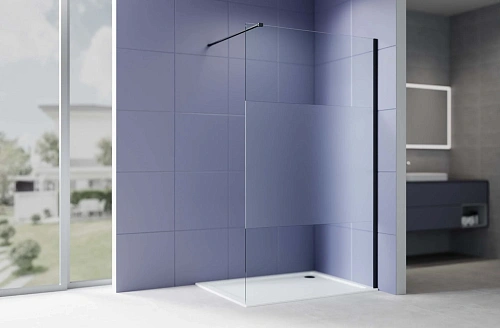 Душевая перегородка Aquatek AQ.WI.120.3BL стекло прозрачное+матовое, Walk In 120см, с держателем 1200мм, профиль черный матовый Душевая перегородка Aquatek AQ.WI.120.3BL стекло прозрачное+матовое, Walk In 120см, с держателем 1200мм, профиль черный матовый