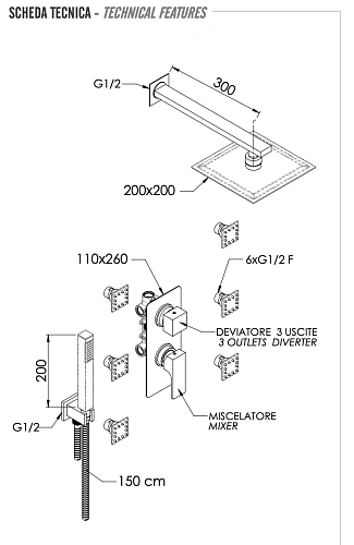 Душевая система Remer Absolute AU93S02UFS20 Душевая система Remer Absolute AU93S02UFS20