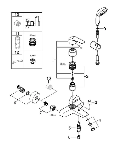 Смеситель для ванны Grohe Eurosmart 33302003 Смеситель для ванны Grohe Eurosmart 33302003