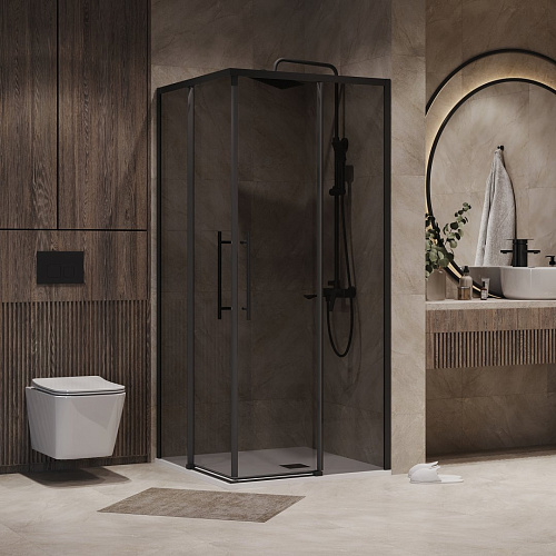 Душевой уголок Niagara Nova NG-2830-34BLACK (100x100x195) квадратная, раздвижная, черный матовый, стекло тониров Душевой уголок Niagara Nova NG-2830-34BLACK (100x100x195) квадратная, раздвижная, черный матовый, стекло тониров