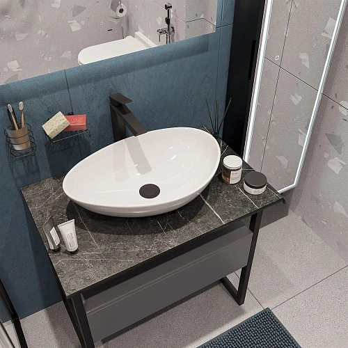 Тумба с раковиной DIWO Элиста 80 черный мрамор с раковиной Moduo 55 Leaf 573386 Тумба с раковиной DIWO Элиста 80 черный мрамор с раковиной Moduo 55 Leaf 573386