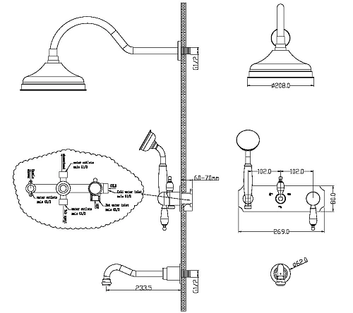 Душевая система Boheme 258 встраиваемая Tradizionale NERO (золото) Душевая система Boheme 258 встраиваемая Tradizionale NERO (золото)