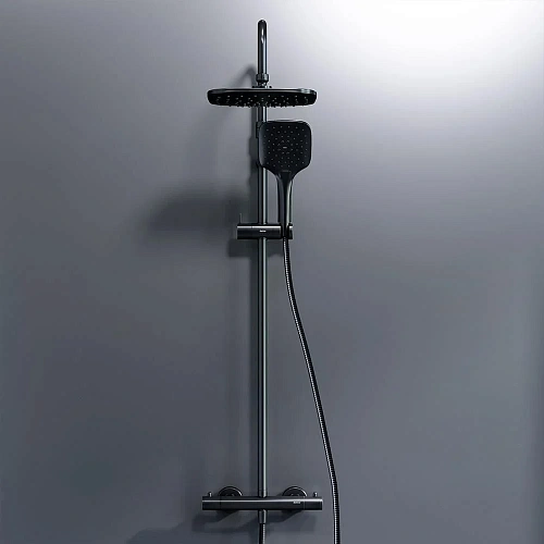 Душевая система Damixa Option DX218092300 с термостатом верхний душ 230x230мм, черный Душевая система Damixa Option DX218092300 с термостатом верхний душ 230x230мм, черный