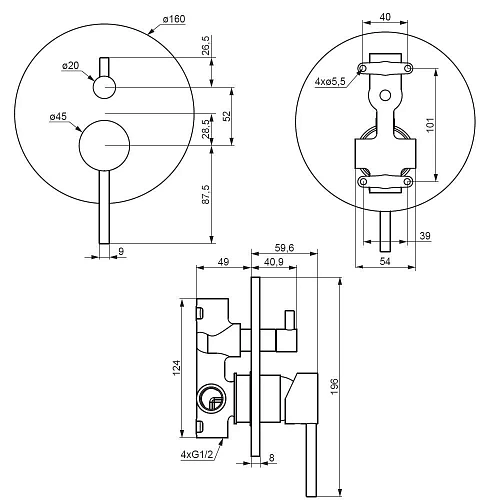 Смеситель для ванны Damixa Scandinavian Pure 367100000, встраиваемый, хром Смеситель для ванны Damixa Scandinavian Pure 367100000, встраиваемый, хром