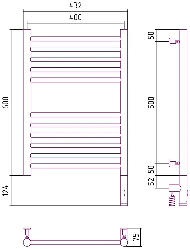 Полотенцесушитель электрический Сунержа Богема 3.0 прямая 600х400 МЭМ правый 15-5805-6040 Темный тит Полотенцесушитель электрический Сунержа Богема 3.0 прямая 600х400 МЭМ правый 15-5805-6040 Темный тит