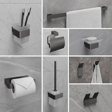 Стакан Lemark SMOOTH LINE с держателем, графит 9736015