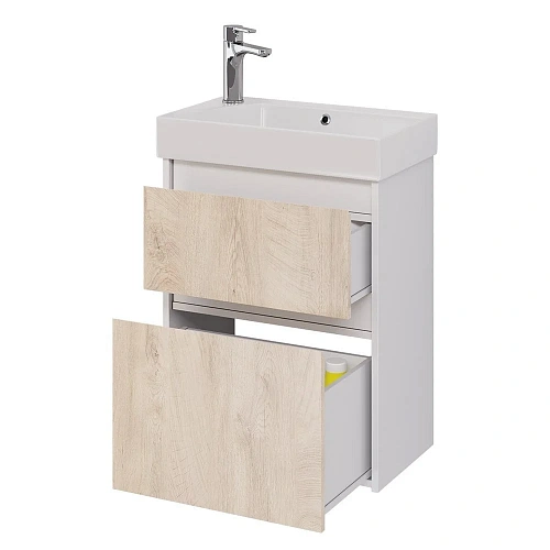 Тумба под раковину DREJA SLIM, 55 см, подвесная/напольная, 2 ящика, белый глянец / дуб кантри 99.050 99.0500 Тумба под раковину DREJA SLIM, 55 см, подвесная/напольная, 2 ящика, белый глянец / дуб кантри 99.050 99.0500