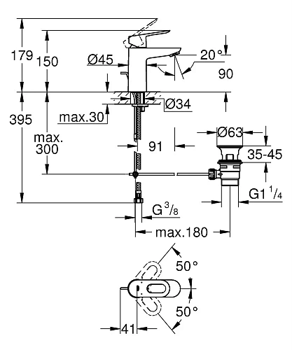 Смеситель для раковины GROHE Start Loop со сливным гарнитуром, хром (23349000) Смеситель для раковины GROHE Start Loop со сливным гарнитуром, хром (23349000)