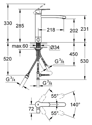 Смеситель для кухни GROHE Eurostyle Cosmopolitan c запорным вентилем, хром (31153002) Смеситель для кухни GROHE Eurostyle Cosmopolitan c запорным вентилем, хром (31153002)