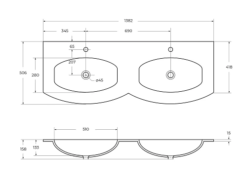 Раковина CEZARES 82412 Extra Bianco 1390x520 стекло Раковина CEZARES 82412 Extra Bianco 1390x520 стекло