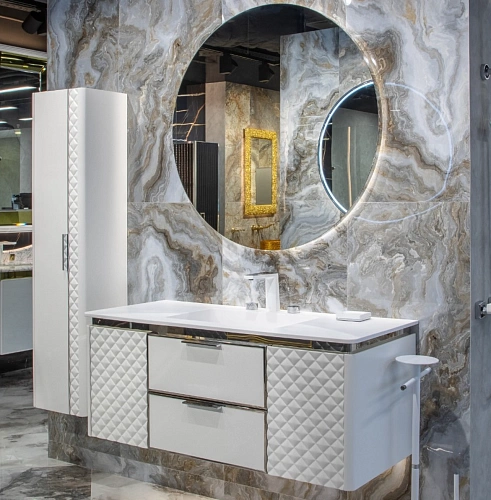 Тумба под раковину Armadi Art ROMBO 120 777-120-WG белый матовый/золото Тумба под раковину Armadi Art ROMBO 120 777-120-WG белый матовый/золото