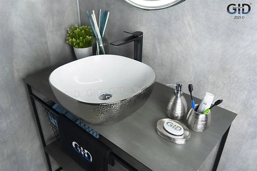 Раковина Gid D1301h021 53302 накладная белая / хром 42,5x42,5x14,5 Раковина Gid D1301h021 53302 накладная белая / хром 42,5x42,5x14,5