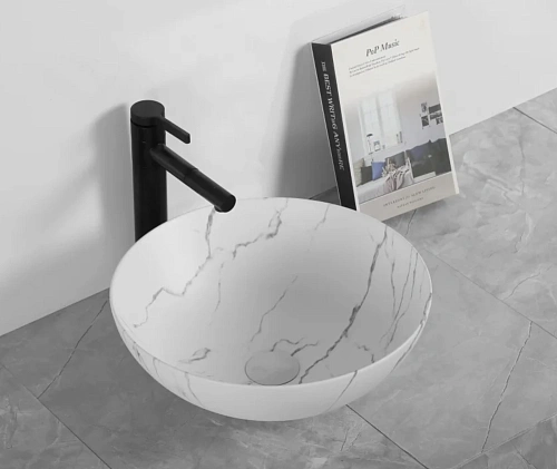 Раковина Ceruttispa CR3301MWM2 400х400х140 накладная, мрамор матовый белый, круглая Раковина Ceruttispa CR3301MWM2 400х400х140 накладная, мрамор матовый белый, круглая