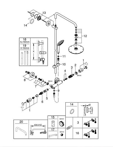 Душевая система GROHE Euphoria 210 с термостатическим смесителем, хром (27964000) Душевая система GROHE Euphoria 210 с термостатическим смесителем, хром (27964000)