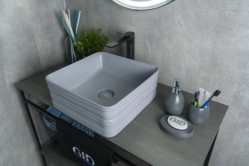 Раковина Gid Gm965 53338 накладная серая матовая 38.5x38.5x13.5 Раковина Gid Gm965 53338 накладная серая матовая 38.5x38.5x13.5