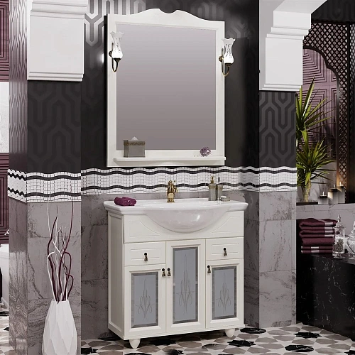 Тумба под раковину Opadiris Тибет 80 с художественным стеклом слоновая кость Z0000008075 Тумба под раковину Opadiris Тибет 80 с художественным стеклом слоновая кость Z0000008075