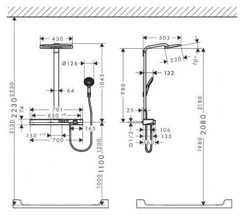 Душевая стойка Hansgrohe Rainmaker Select 420 2jet Showerpipe 27168400 хром/белый Душевая стойка Hansgrohe Rainmaker Select 420 2jet Showerpipe 27168400 хром/белый