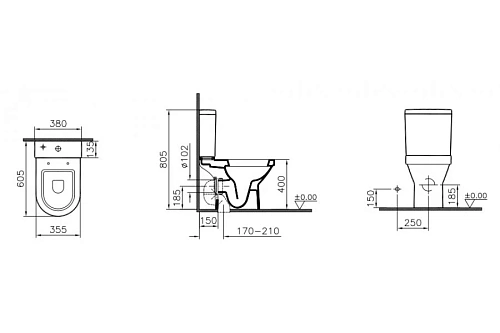 Унитаз напольный Vitra S50 9798B003-7200, компакт белый Унитаз напольный Vitra S50 9798B003-7200, компакт белый