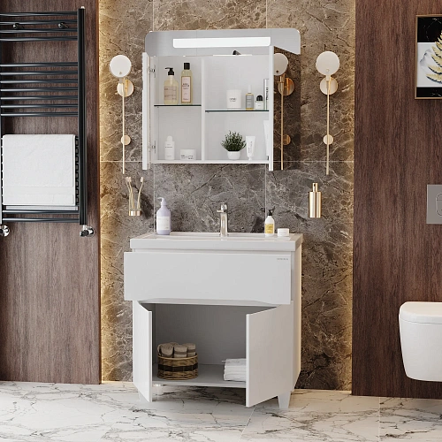 Тумба под раковину Onika Стрим 80 см 108059 напольная, белая (для Фостер 80) Тумба под раковину Onika Стрим 80 см 108059 напольная, белая (для Фостер 80)