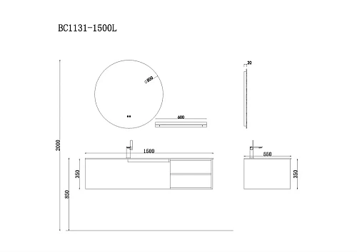 Тумба с раковиной Orans BC-1131-1500L раковина, цвет: MFC 073 (1500x550x350) 11311500L Тумба с раковиной Orans BC-1131-1500L раковина, цвет: MFC 073 (1500x550x350) 11311500L