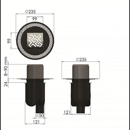 Душевой трап BERGES PLATZ Antik 100х100, матовый хром, S-сифон D50/105 H50 вертикальный 090060 Душевой трап BERGES PLATZ Antik 100х100, матовый хром, S-сифон D50/105 H50 вертикальный 090060
