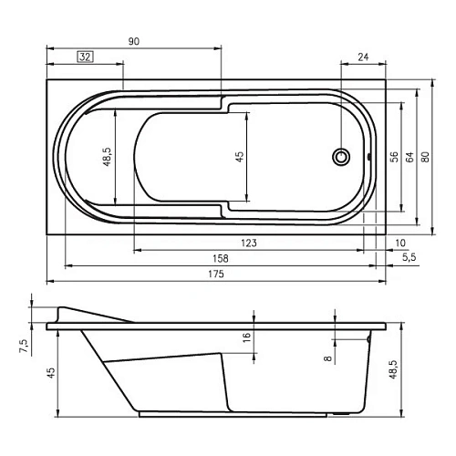 Акриловая ванна Riho Columbia BA0400500000000 175x80 Акриловая ванна Riho Columbia BA0400500000000 175x80