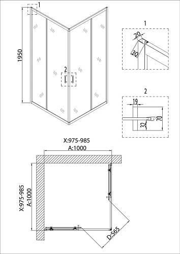 Душевой уголок Niagara Nova NG-6609-08 (100x100x195) квадратная, двери раздвижные, 66090811 Душевой уголок Niagara Nova NG-6609-08 (100x100x195) квадратная, двери раздвижные, 66090811