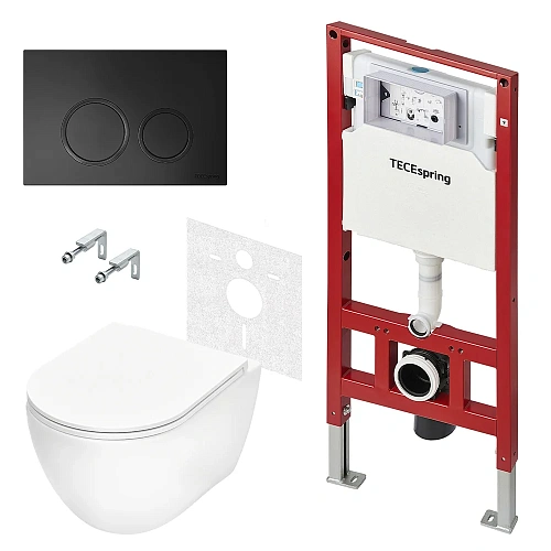 Комплект инсталляции TECE TECEspring Base K401104WCR с клавишей смыва, черн. матовый и унитазом модель R Комплект инсталляции TECE TECEspring Base K401104WCR с клавишей смыва, черн. матовый и унитазом модель R