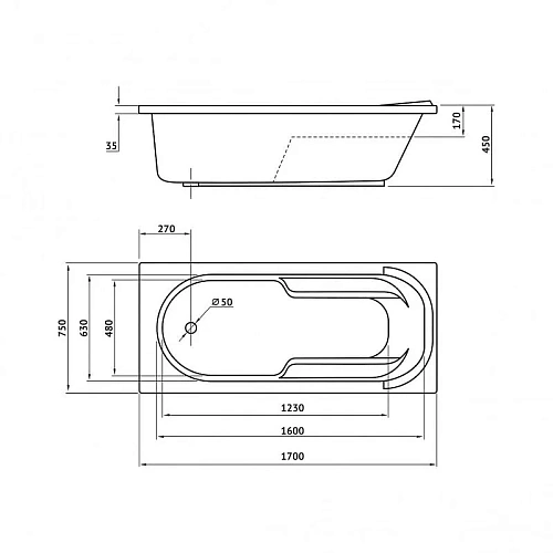 Акриловая ванна BERGES LUMBO 170x75 050003 Акриловая ванна BERGES LUMBO 170x75 050003