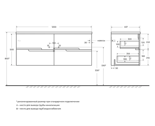 Тумба под раковину CEZARES DUET-N-1200-4C-SO-2-SPF-P Sapfiro 1400x457 подвесная Тумба под раковину CEZARES DUET-N-1200-4C-SO-2-SPF-P Sapfiro 1400x457 подвесная