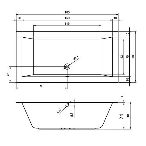 Акриловая ванна Riho Lugo BT0300500000000 180х90 Акриловая ванна Riho Lugo BT0300500000000 180х90