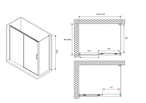 Душевой уголок ABBER Komfort AG93150B-S102B 150x100 см универсальный, профиль черный, стекло прозрачное Душевой уголок ABBER Komfort AG93150B-S102B 150x100 см универсальный, профиль черный, стекло прозрачное
